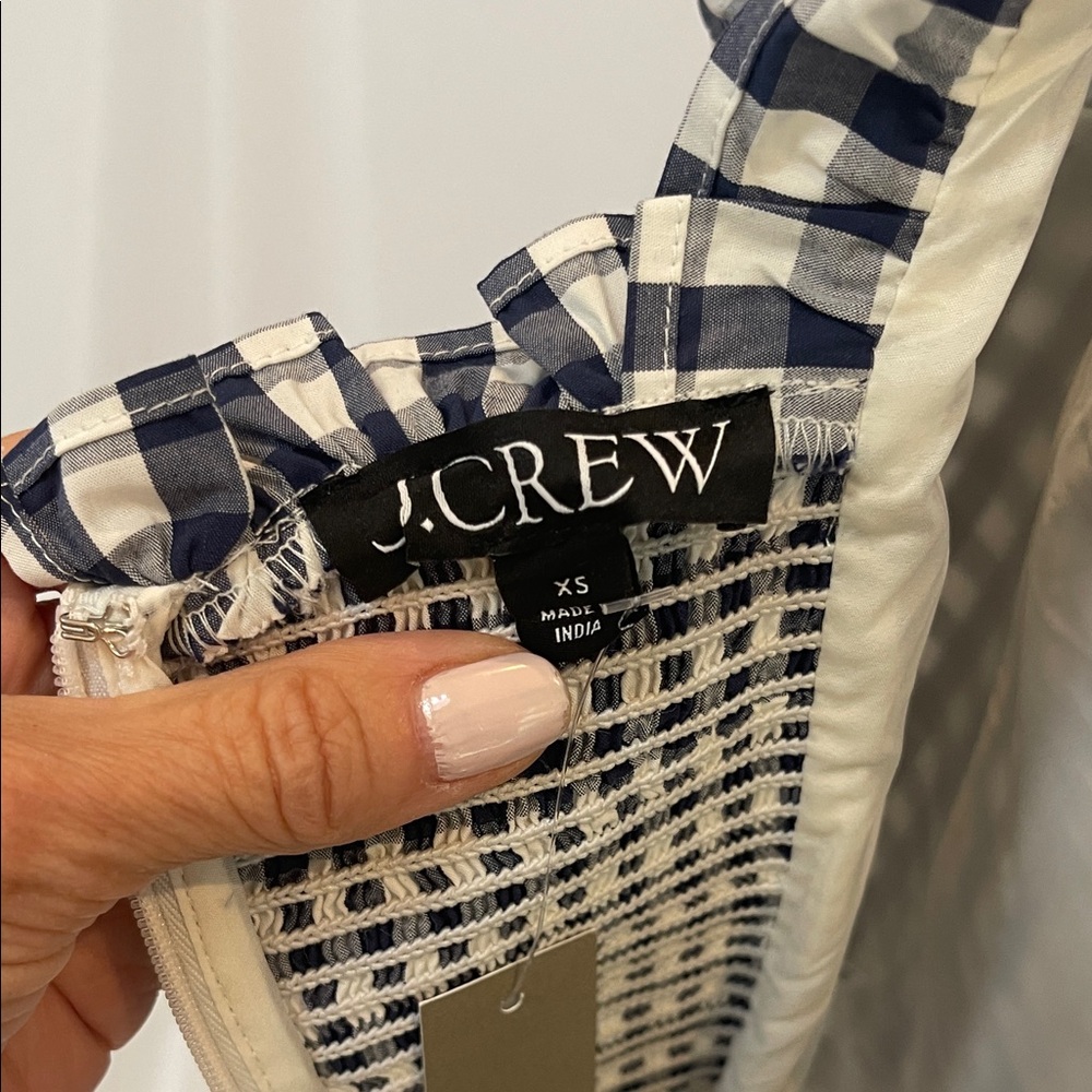 JCrew Navy and White Gingham Ruffle Top - Picture 4 of 7